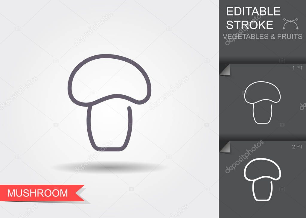 Mushroom. Outline icon with editable stroke. Linear symbol of the food with shadow