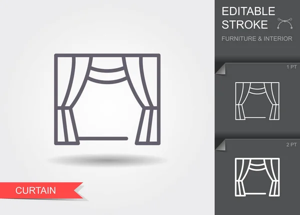 Raamgordijnen. Line icoon met bewerkbare slag met schaduw — Stockvector