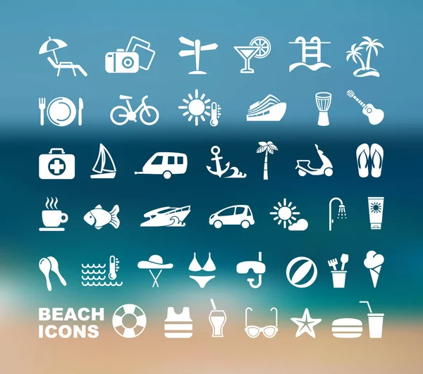Conjunto de iconos planos de playa. Ilustración vectorial — Archivo Imágenes Vectoriales