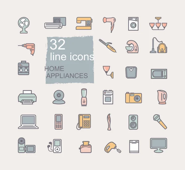 Home appliances linear icon set. Vector illustration — Stock Vector