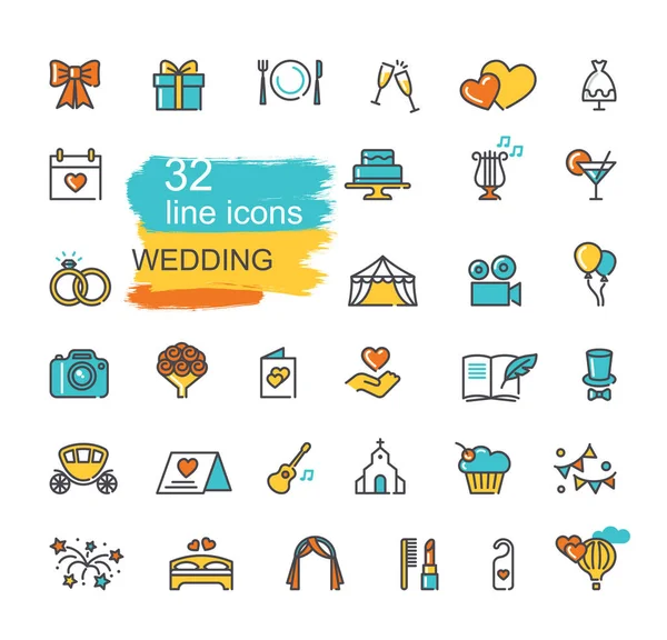 Set de iconos de boda. Símbolos de color. Iconos vectoriales — Vector de stock