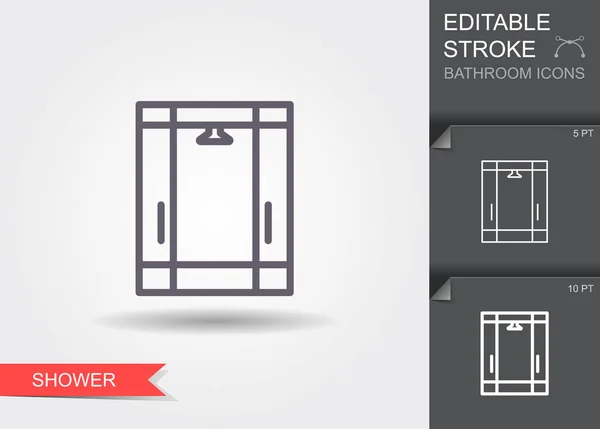 Shower cabin. Line icon with editable stroke with shadow — Stock Vector
