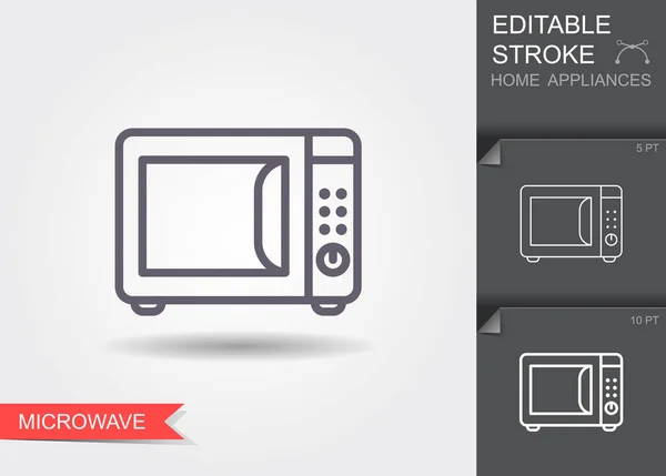 Horno microondas. Icono de línea con trazo editable con sombra — Archivo Imágenes Vectoriales