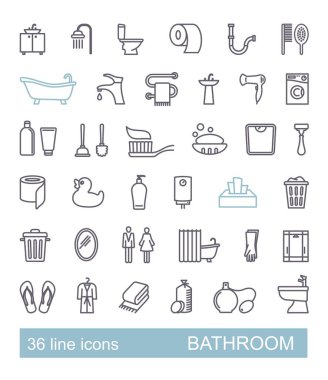 Tuvalet, Banyo, Tuvalet con Set. Çizgi Stili vecty.