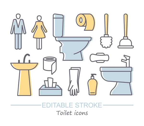 Iconos de baño. Ilustración vectorial con trazo editable — Archivo Imágenes Vectoriales