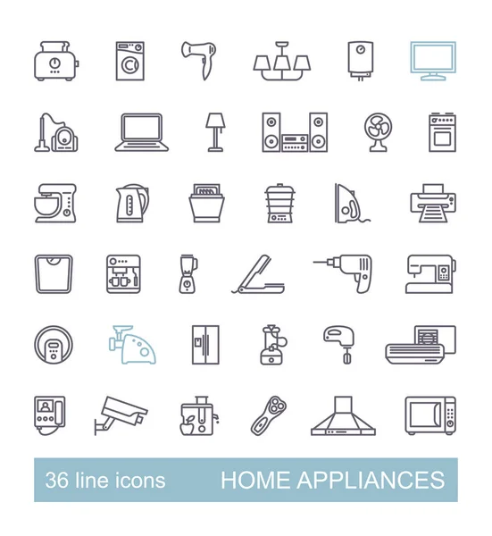 Home appliances linear icon set. Vector illustration — Stock Vector