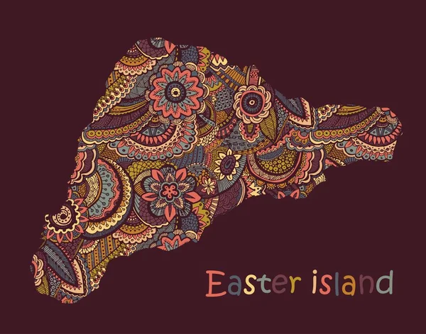 Vektorová mapa s texturou Velikonoční ostrov. Ručně vykreslen etneový vzor, kmenové pozadí. — Stockový vektor