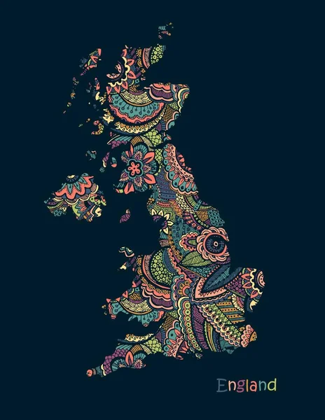 Carte vectorielle texturée d'Angleterre. Illustration en dessin à la main style doodle — Image vectorielle