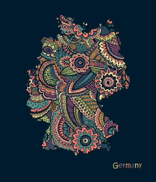 Textured vector map of Germany. Hand drawn ethno pattern. — Stock Vector