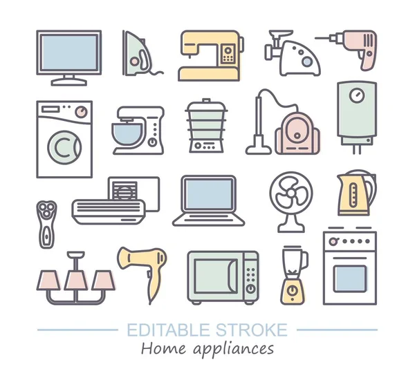 Home appliances linear icon set. Vector illustration with editable stroke — Stock Vector