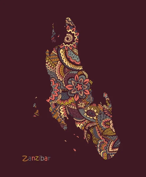 Zanzibar Dokulu vektör Haritası. El çizimdoodle tarzı nda çizim — Stok Vektör