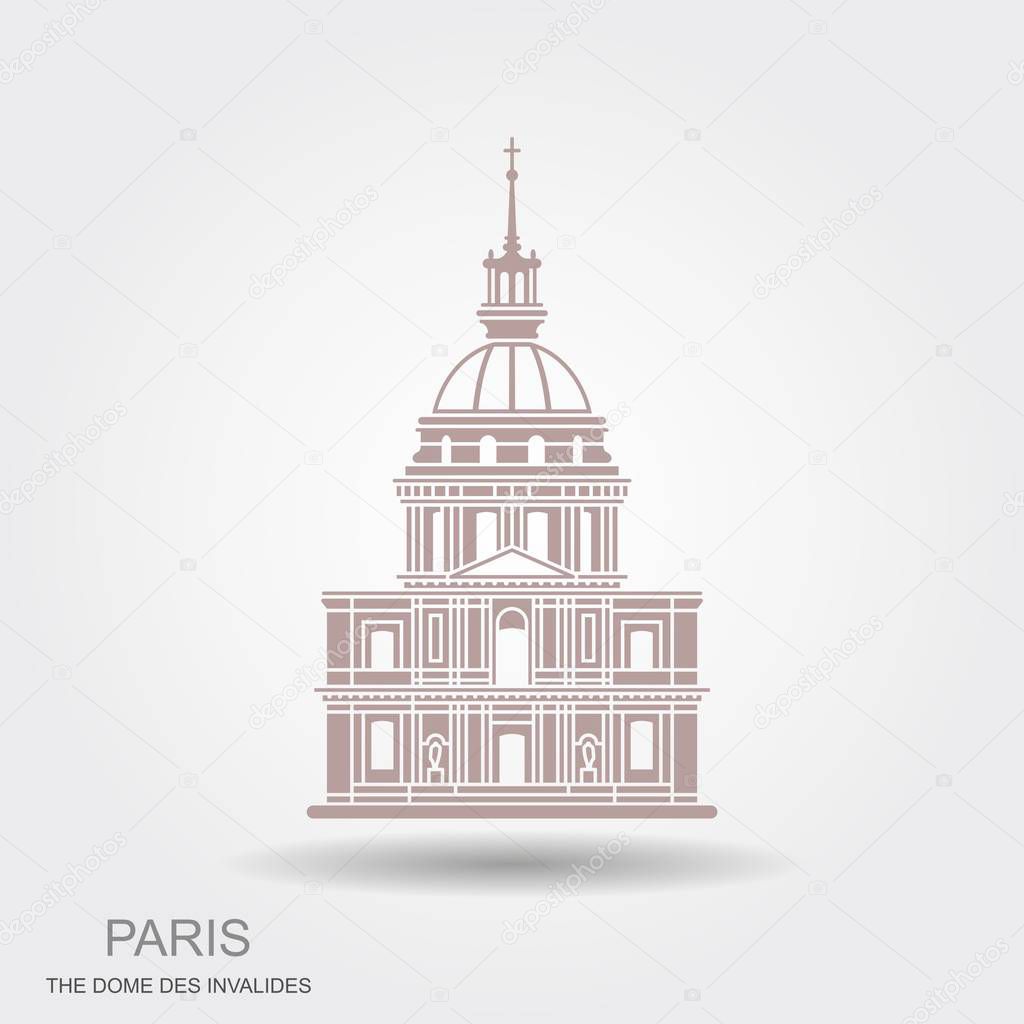 Image of the house of invalides in Paris. Flat icon with shadow