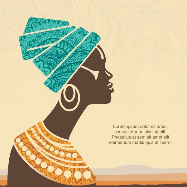 Vector Retrato hermosa mujer africana en turbante tradicional — Archivo Imágenes Vectoriales