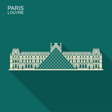Paris 'te Louvre uzun gölge ile düz simge vektör