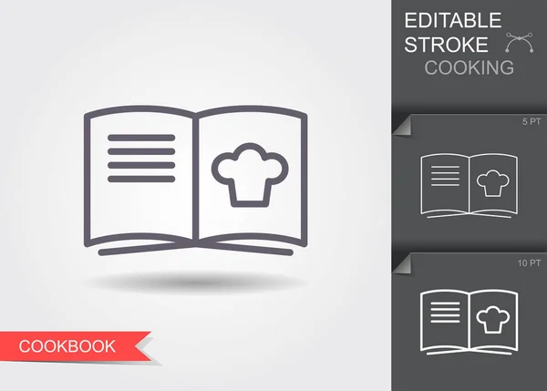 Livro de culinária. Ícone de linha com curso editável com sombra — Vetor de Stock