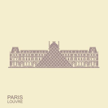 Paris'teki Louvre'da. Retro stilinde düz vektör simgesi