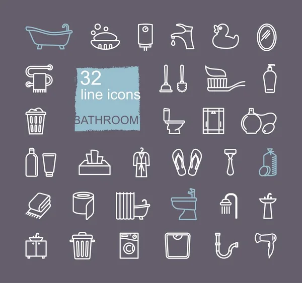 Toilet badkamer icon set. Lijnstijl voorraad vector. — Stockvector