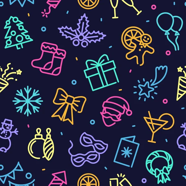 Fond sans couture avec des symboles néon de la nouvelle année et de Noël — Image vectorielle