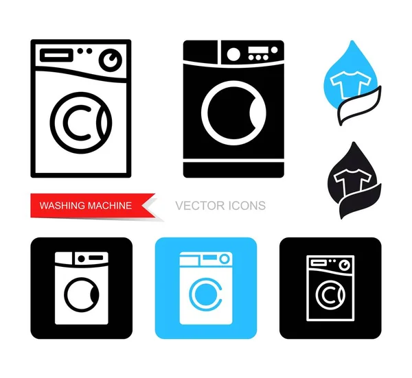 Conjunto de iconos de la lavadora de contorno y silueta — Vector de stock