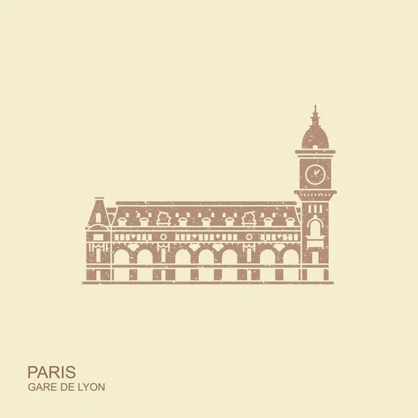 Paris 'teki Gare de Lyon. Gölgeli vektör — Stok Vektör