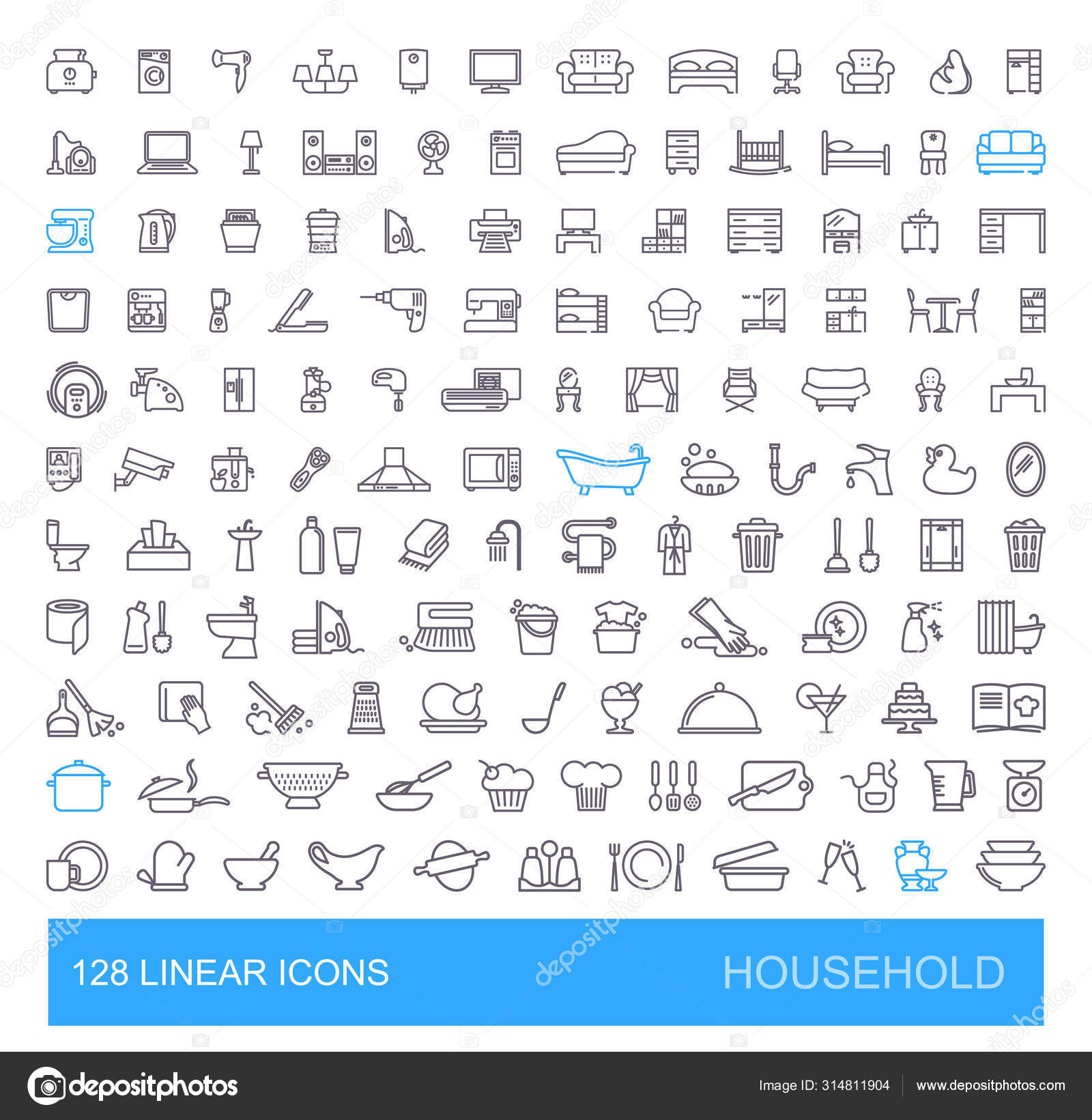 Furniture and household appliances icons set Vector Image