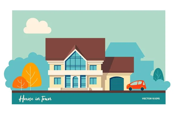 Casa com garagem e carro. Ilustração vetorial —  Vetores de Stock