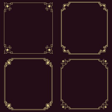 Siyah arka plan üzerinde şık altın ince çerçeveler kümesi 