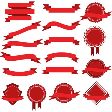 Beyaz arkaplanda izole edilmiş kurdele ve rozet koleksiyonu  