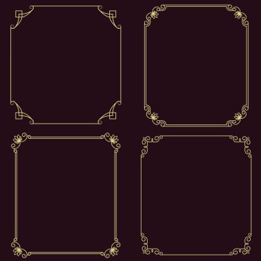 Siyah arka plan üzerinde şık altın ince çerçeveler kümesi 