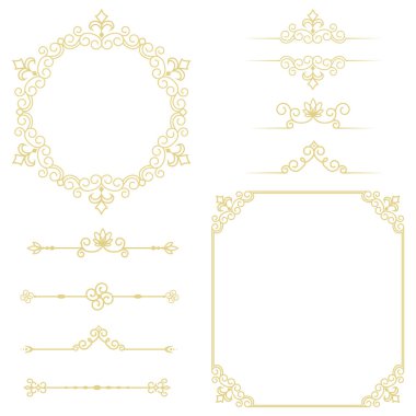 Beyaz arka plan üzerinde şık altın çerçeve elemanları kümesi 