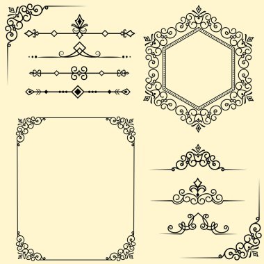 Yaratıcı kraliyet çerçeve elemanları kümesi, vektör illüstrasyon  