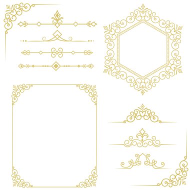 Beyaz arka plan üzerinde şık altın çerçeve elemanları kümesi 