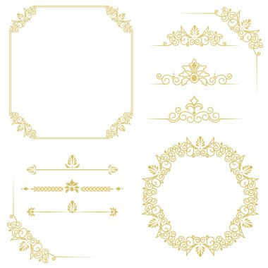 Beyaz arka plan üzerinde şık altın çerçeve elemanları kümesi 