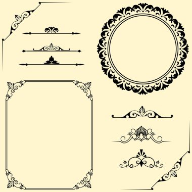 Yaratıcı kraliyet çerçeve elemanları kümesi, vektör illüstrasyon  