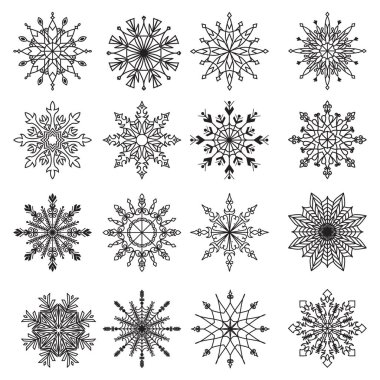 Beyaz arka planda izole edilmiş yaratıcı kar taneleri seti