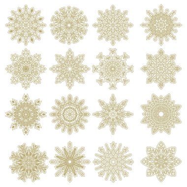 Beyaz arka plan üzerinde izole altın kar taneleri kümesi 