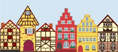 Mavi arka planda Hollanda tarzıevler Satır 