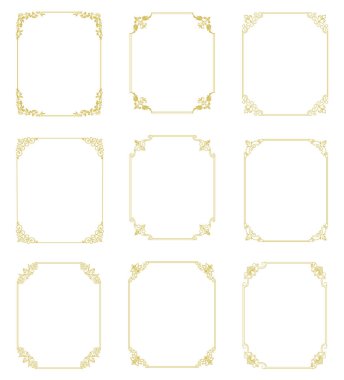 Beyaz arka plan üzerine yalıtılmış şık altın ince çerçeveler kümesi 