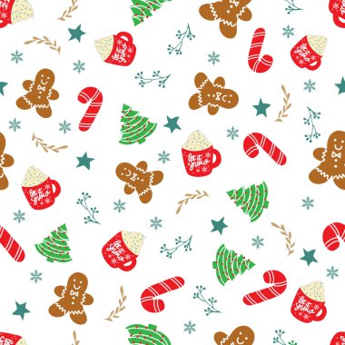Beyaz arka plan üzerinde izole noel öğeleri ile dikişsiz desen 
