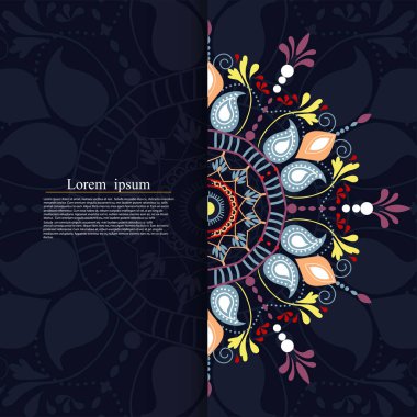 Siyah arka plan üzerinde renkli yaratıcı etnik mandala elemanı