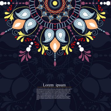 Siyah arka plan üzerinde renkli yaratıcı etnik mandala elemanı