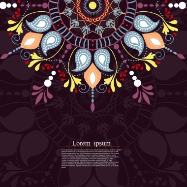 Siyah arka plan üzerinde renkli yaratıcı etnik mandala elemanı