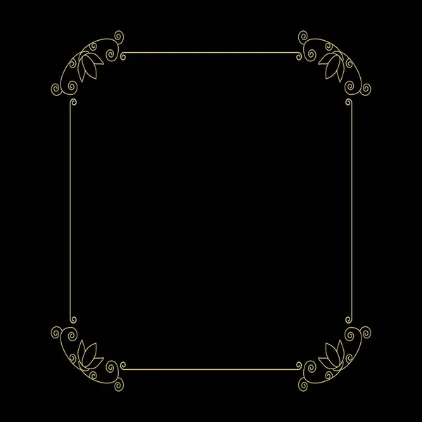 Golden Thin Frame Black Background — Stock Vector