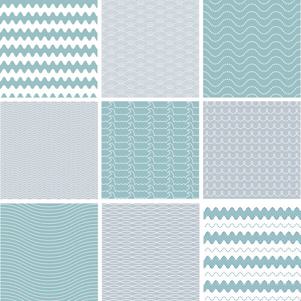 Collection of creative minimalistic wavy seamless patterns, textured background 