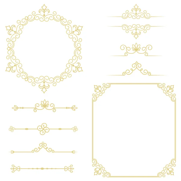 Conjunto Elegantes Elementos Marco Dorado Sobre Fondo Blanco — Vector de stock