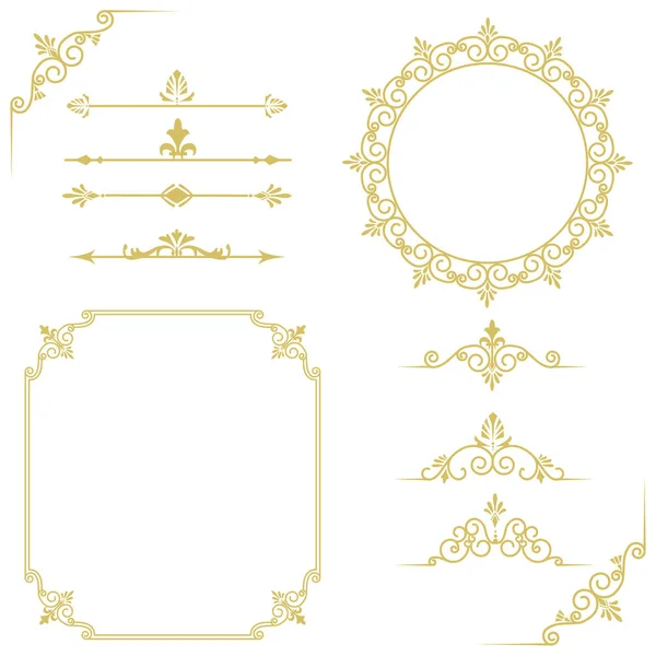 Набор Стильных Золотых Элементов Рамы Белом Фоне — стоковый вектор