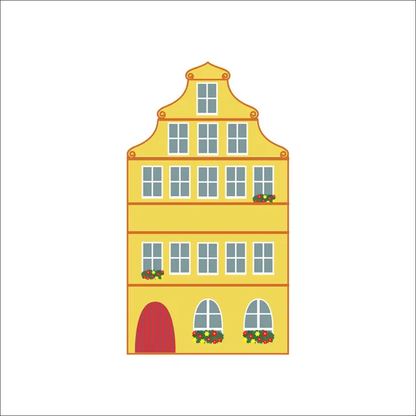 Casa Amarela Estilo Holandês Isolado Fundo Branco — Vetor de Stock