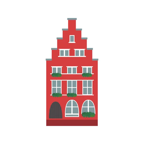 Casa Vermelha Estilo Holandês Isolado Fundo Branco — Vetor de Stock