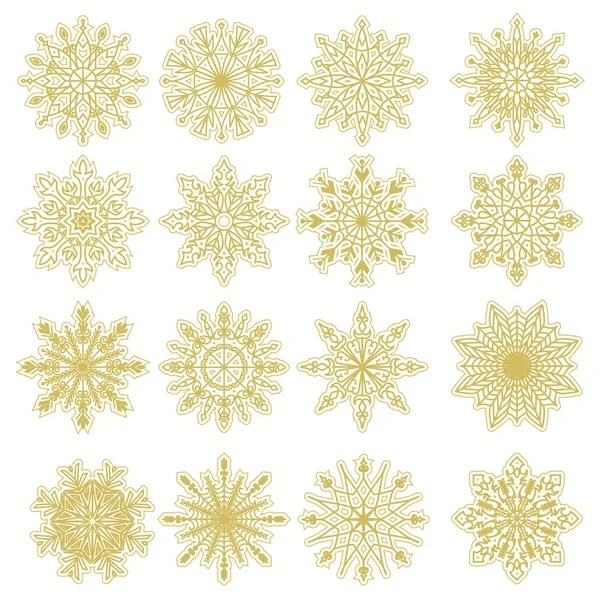 Набор Золотых Снежинок Белом Фоне — стоковый вектор