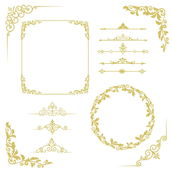 Set Eleganti Elementi Cornice Dorata Sfondo Bianco — Vettoriale Stock